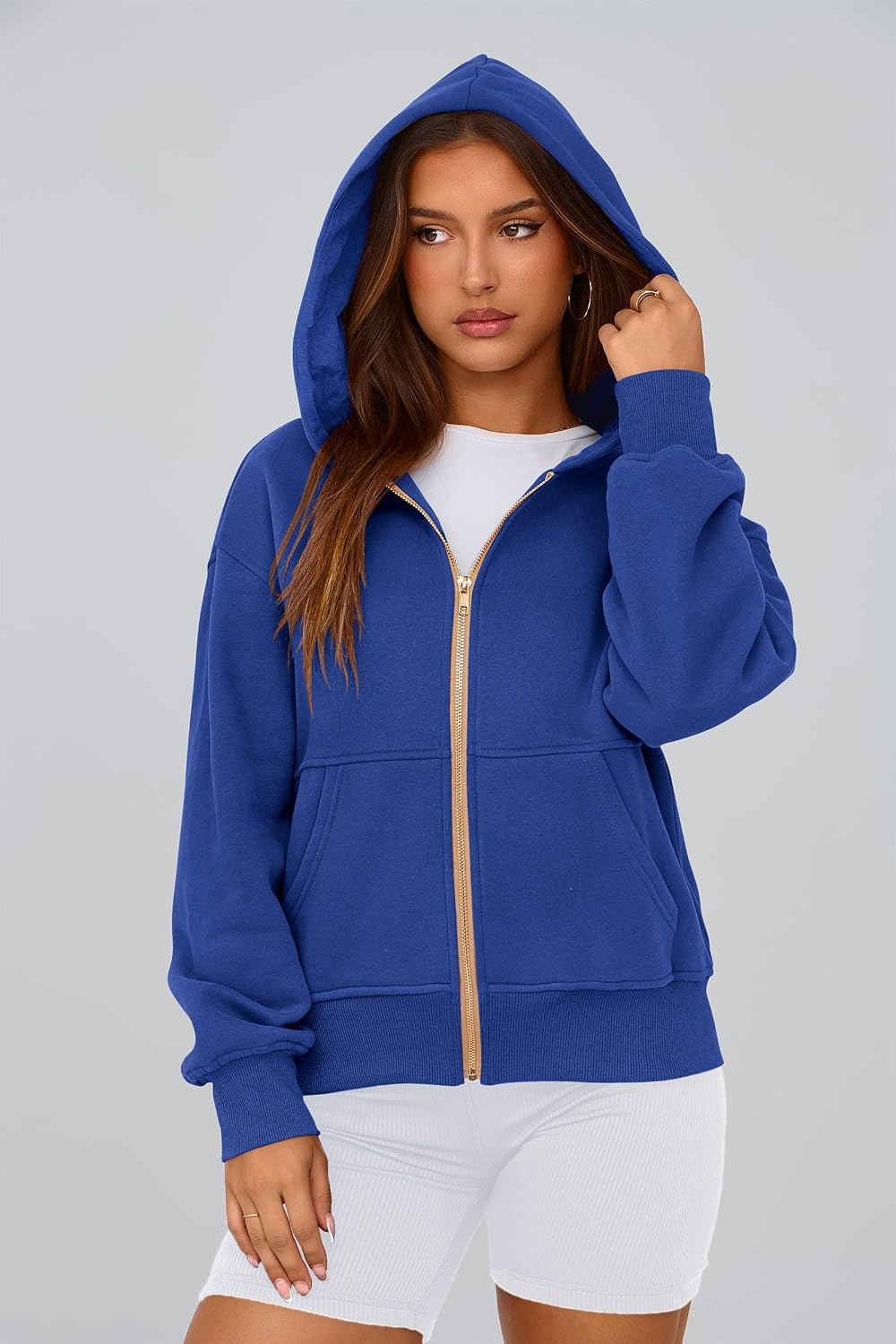 image:imagePRETTYGARDEN Hoodies for Women Fall Fashion Zip Up Fleece Plain SweatshirtBright Blue