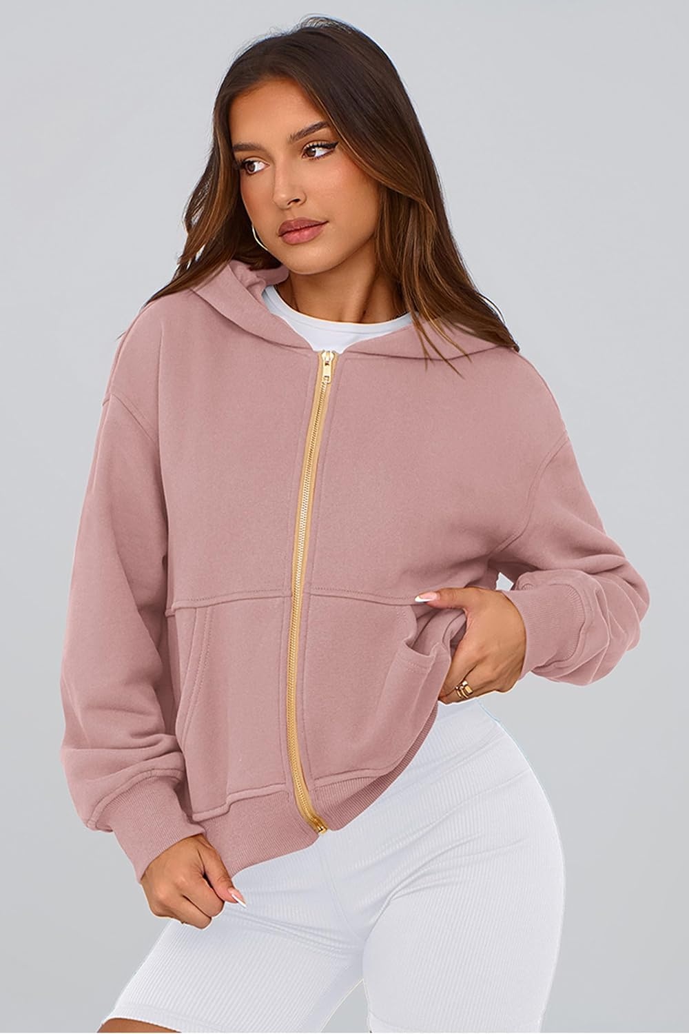 image:imagePRETTYGARDEN Hoodies for Women Fall Fashion Zip Up Fleece Plain SweatshirtDusty Pink