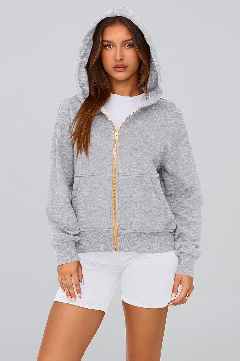 image:imagePRETTYGARDEN Hoodies for Women Fall Fashion Zip Up Fleece Plain SweatshirtGrey