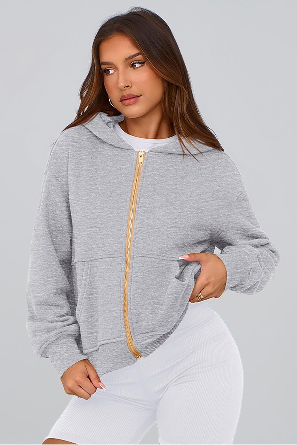 image:imagePRETTYGARDEN Hoodies for Women Fall Fashion Zip Up Fleece Plain SweatshirtGrey