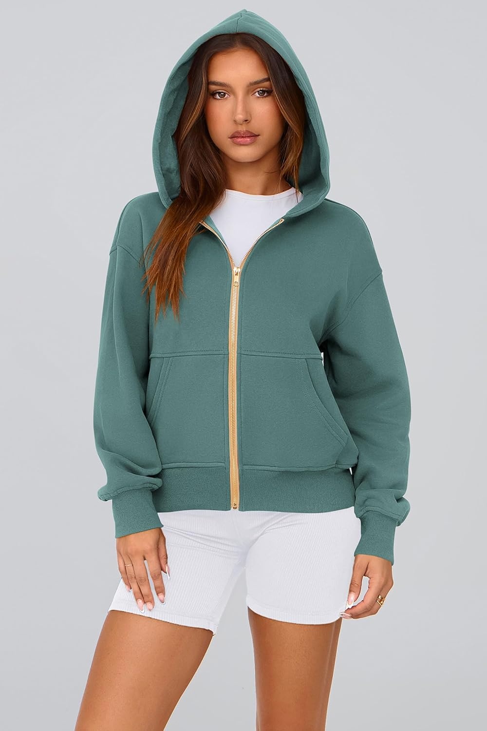 image:imagePRETTYGARDEN Hoodies for Women Fall Fashion Zip Up Fleece Plain SweatshirtSage Green