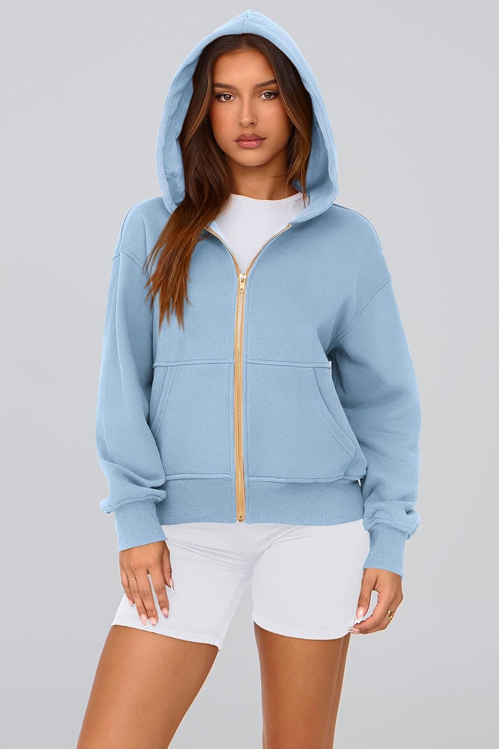 image:imagePRETTYGARDEN Hoodies for Women Fall Fashion Zip Up Fleece Plain SweatshirtSky Blue