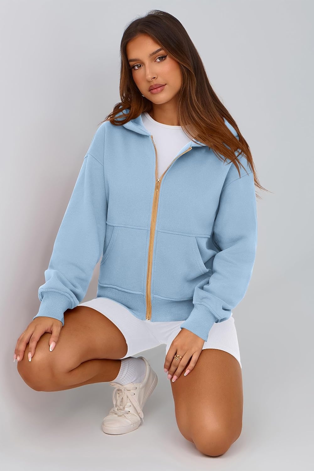 image:imagePRETTYGARDEN Hoodies for Women Fall Fashion Zip Up Fleece Plain SweatshirtSky Blue