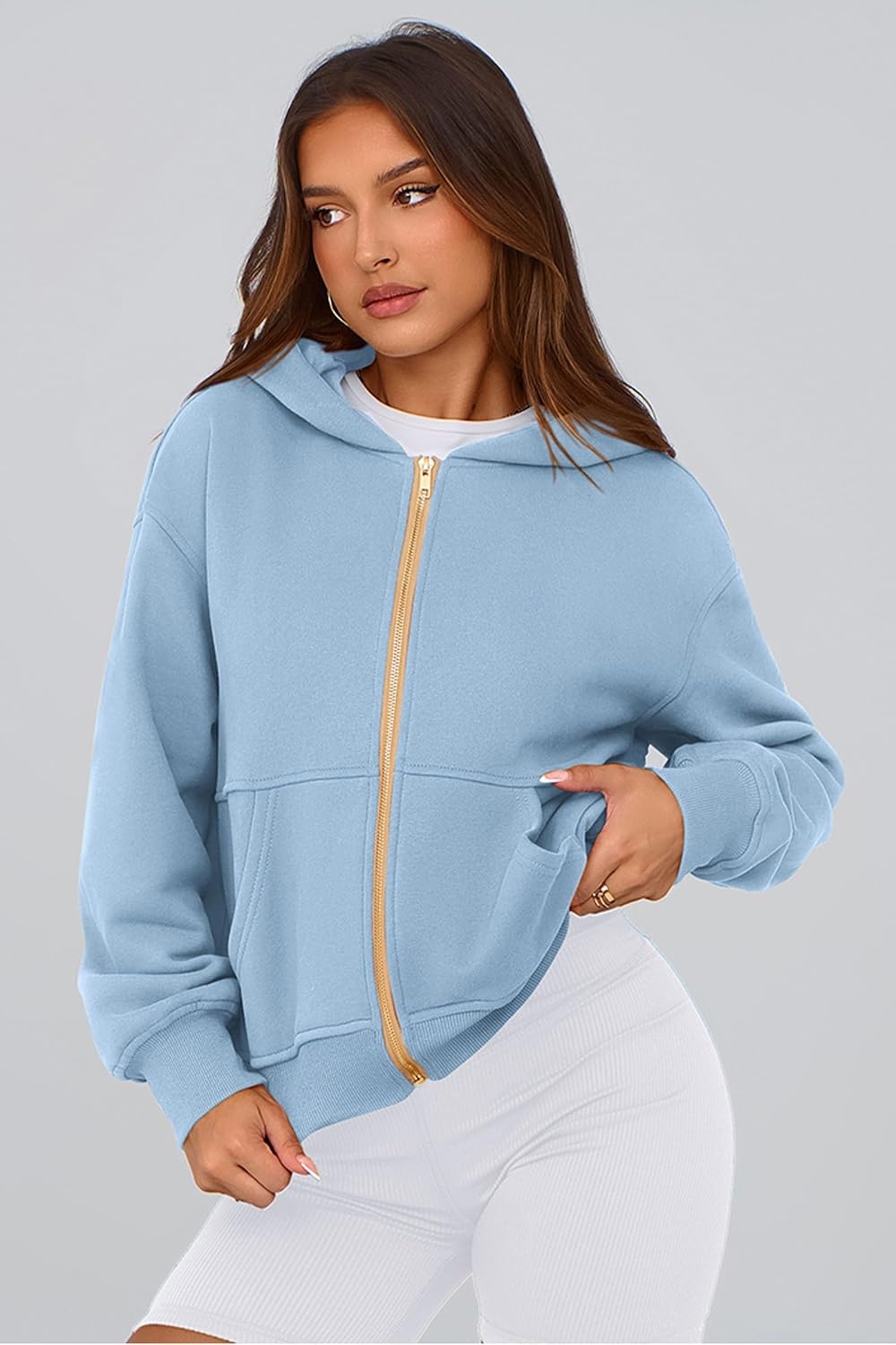 image:imagePRETTYGARDEN Hoodies for Women Fall Fashion Zip Up Fleece Plain SweatshirtSky Blue