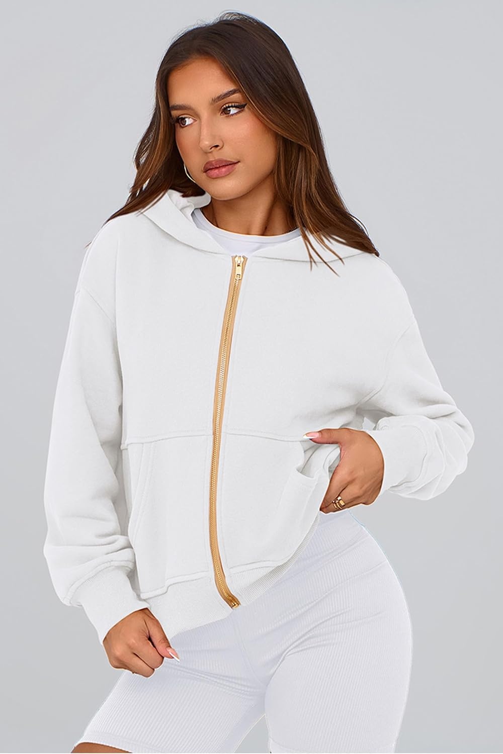 image:imagePRETTYGARDEN Hoodies for Women Fall Fashion Zip Up Fleece Plain SweatshirtWhite