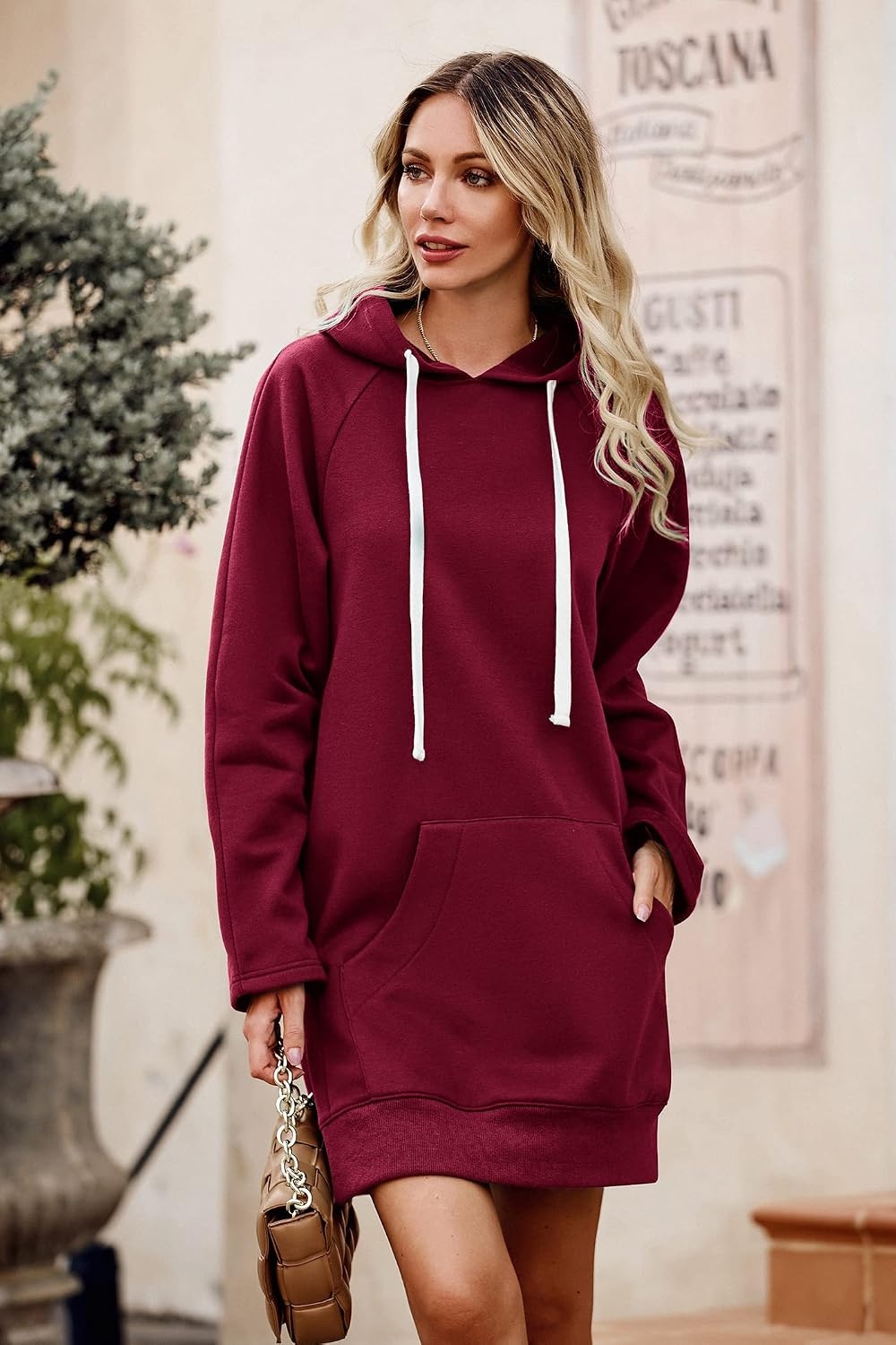 image:imagePRETTYGARDEN Sweatshirt for Women Fall Oversized Hoodie DressWine Red