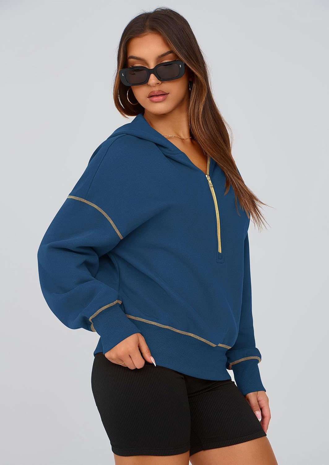image:imagePRETTYGARDEN Womens Fall Half Zip Cropped Hoodie SweatshirtDark Blue