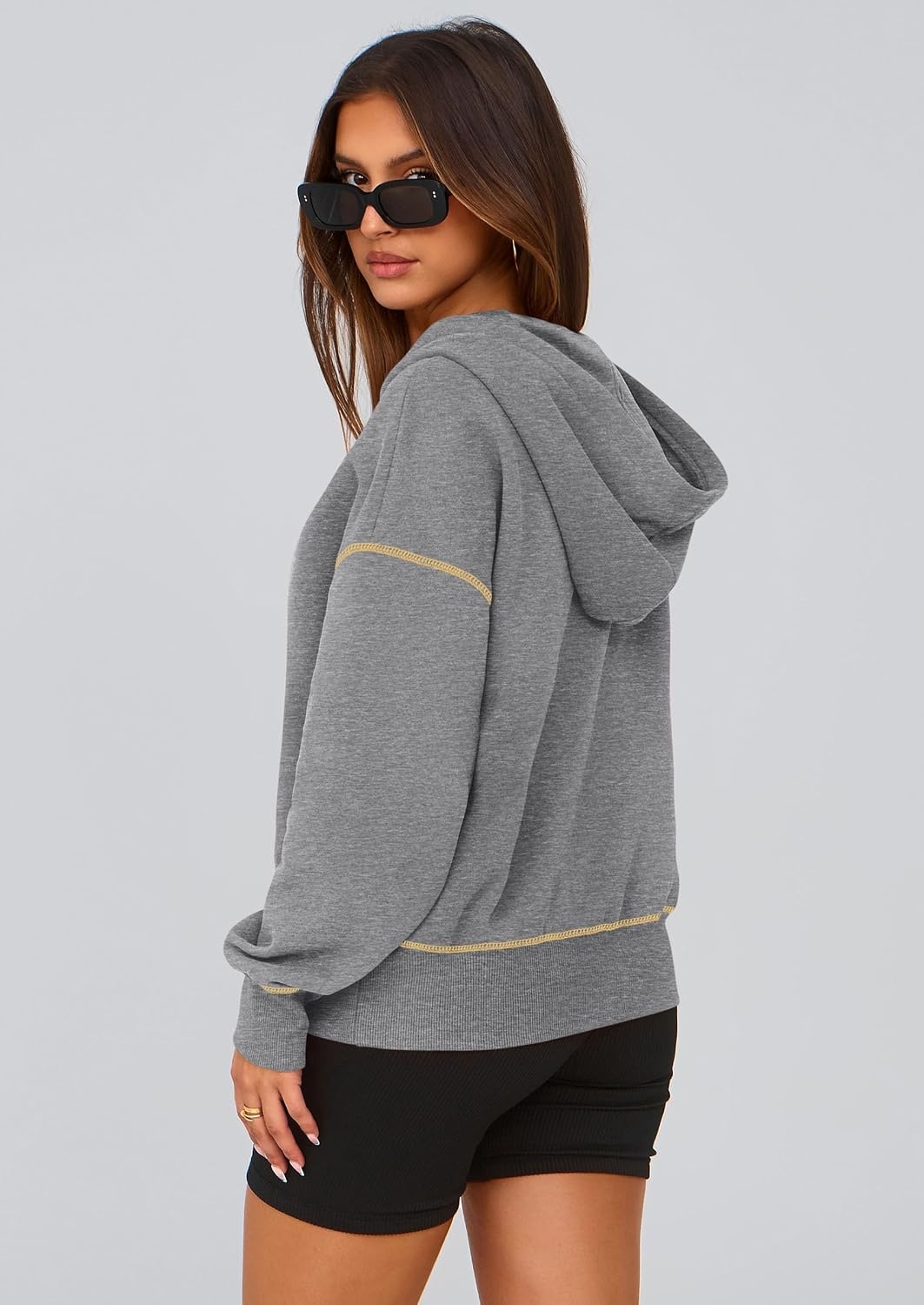 image:imagePRETTYGARDEN Womens Fall Half Zip Cropped Hoodie SweatshirtDark Grey