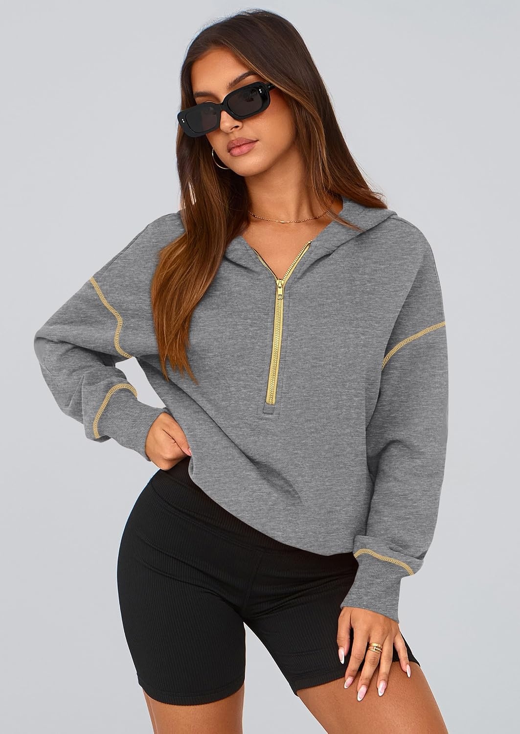 image:imagePRETTYGARDEN Womens Fall Half Zip Cropped Hoodie SweatshirtDark Grey