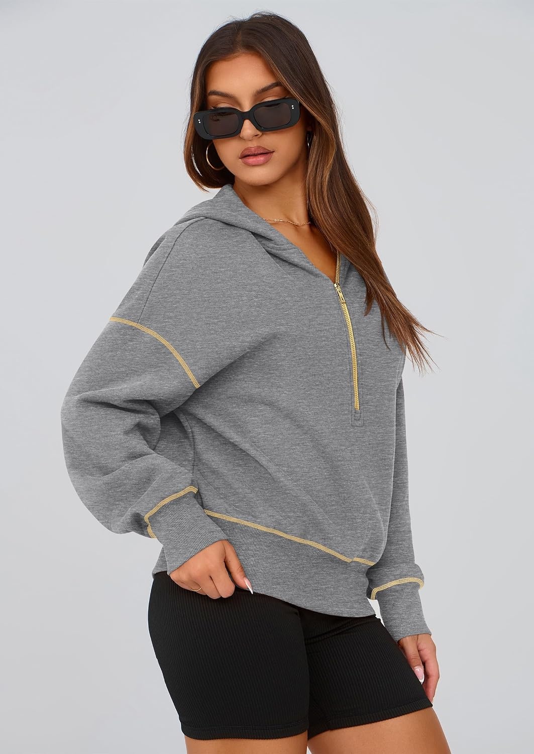 image:imagePRETTYGARDEN Womens Fall Half Zip Cropped Hoodie SweatshirtDark Grey
