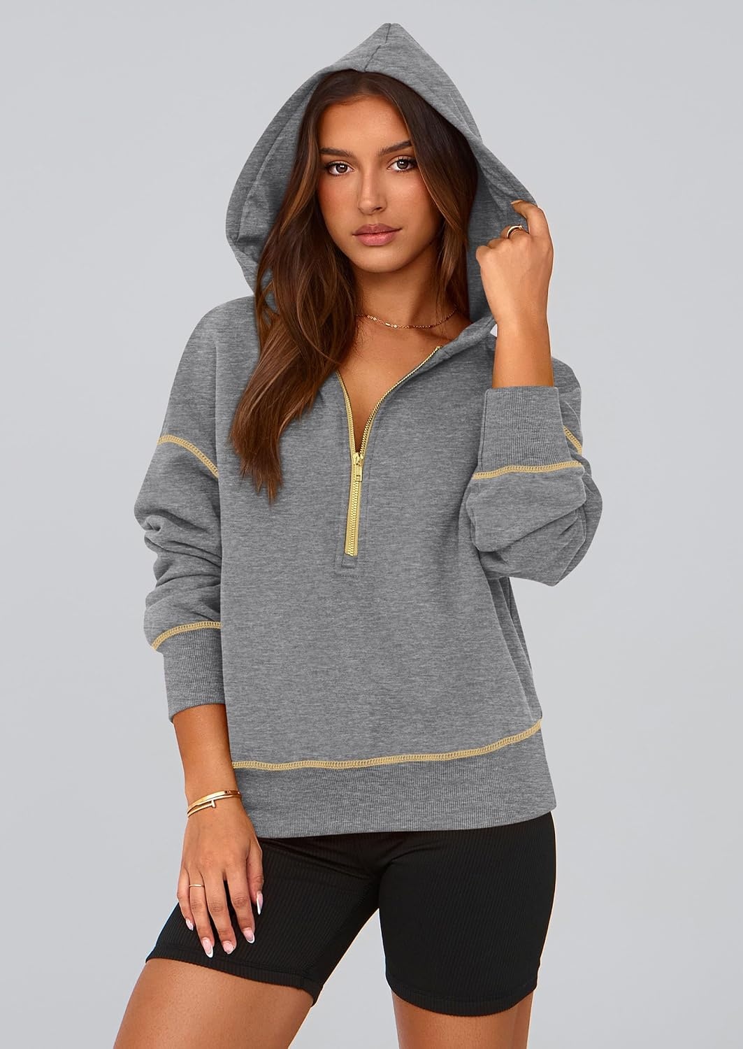 image:imagePRETTYGARDEN Womens Fall Half Zip Cropped Hoodie SweatshirtDark Grey