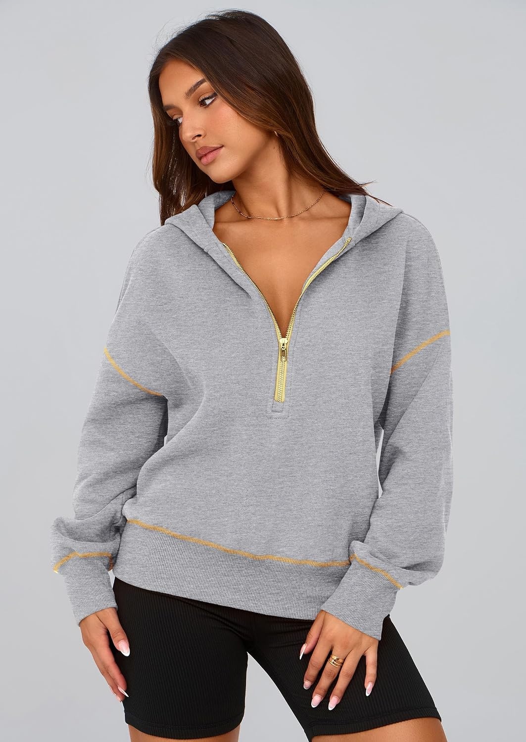 image:imagePRETTYGARDEN Womens Fall Half Zip Cropped Hoodie SweatshirtGrey