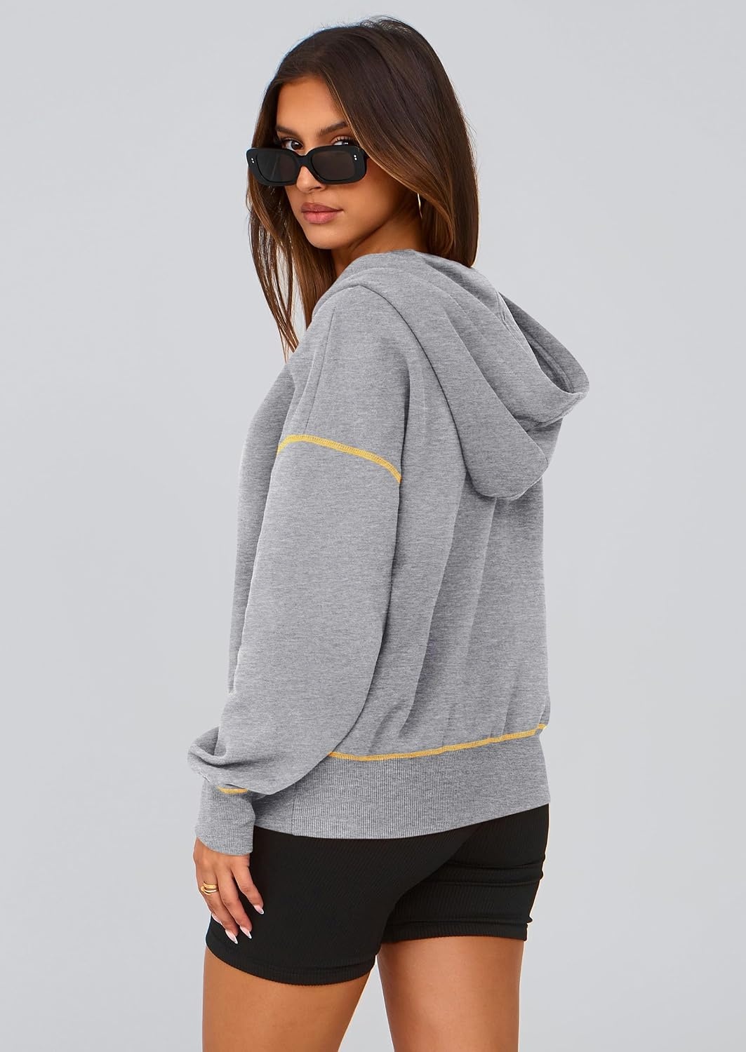 image:imagePRETTYGARDEN Womens Fall Half Zip Cropped Hoodie SweatshirtGrey