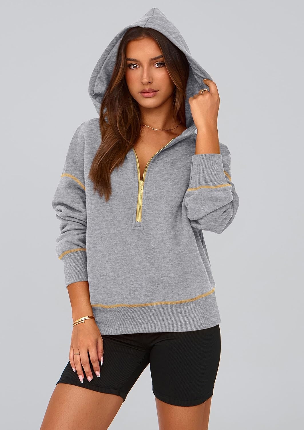 image:imagePRETTYGARDEN Womens Fall Half Zip Cropped Hoodie SweatshirtGrey