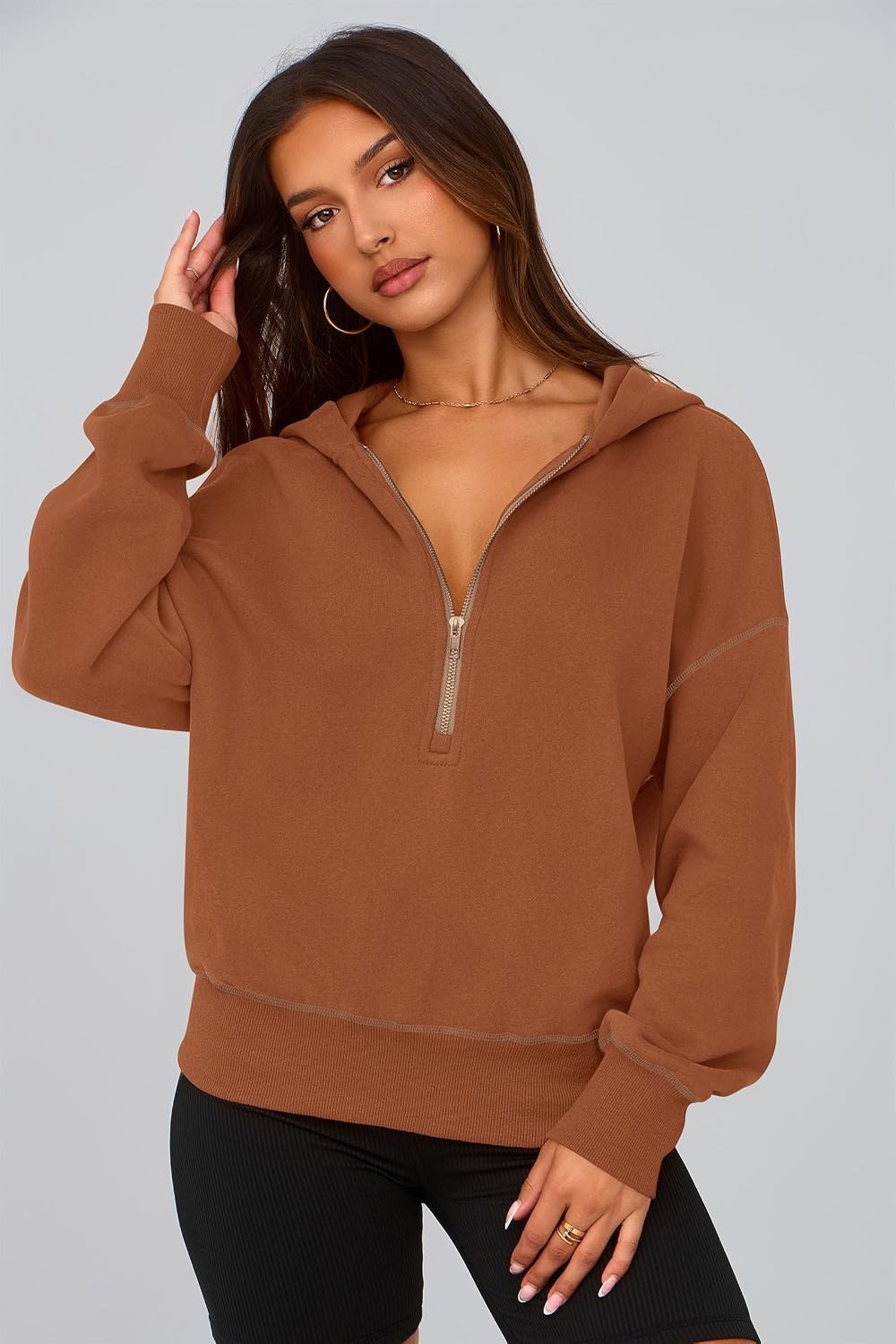 image:imagePRETTYGARDEN Womens Fall Half Zip Cropped Hoodie SweatshirtGrey