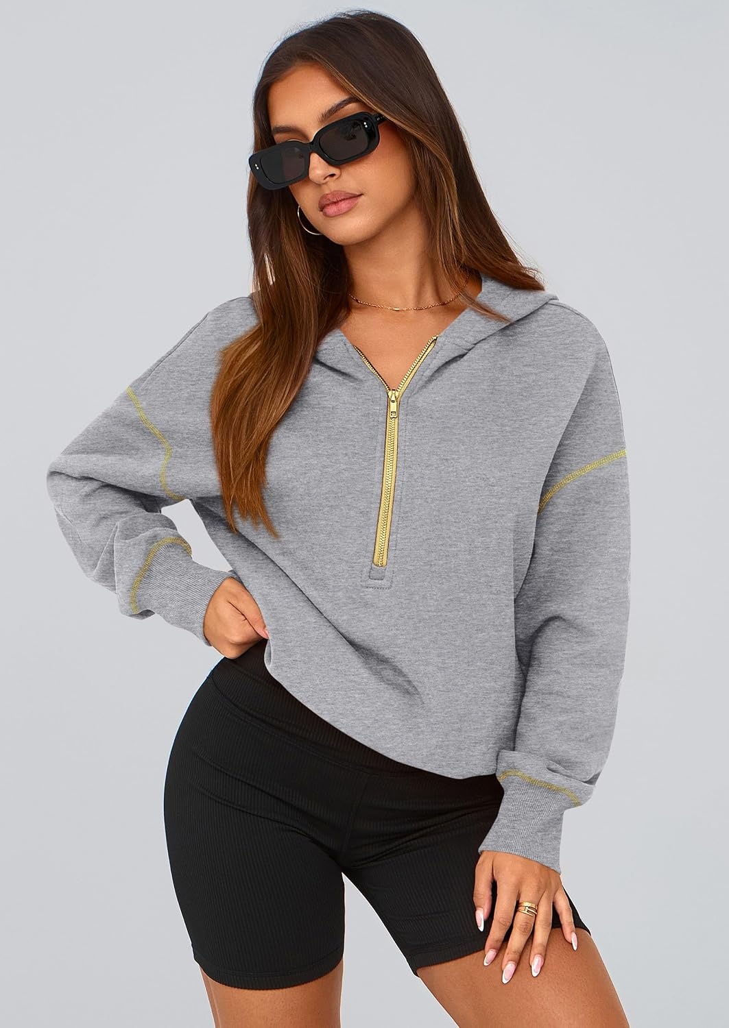 image:imagePRETTYGARDEN Womens Fall Half Zip Cropped Hoodie SweatshirtGrey