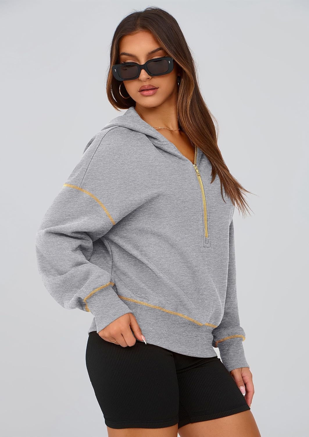image:imagePRETTYGARDEN Womens Fall Half Zip Cropped Hoodie SweatshirtGrey