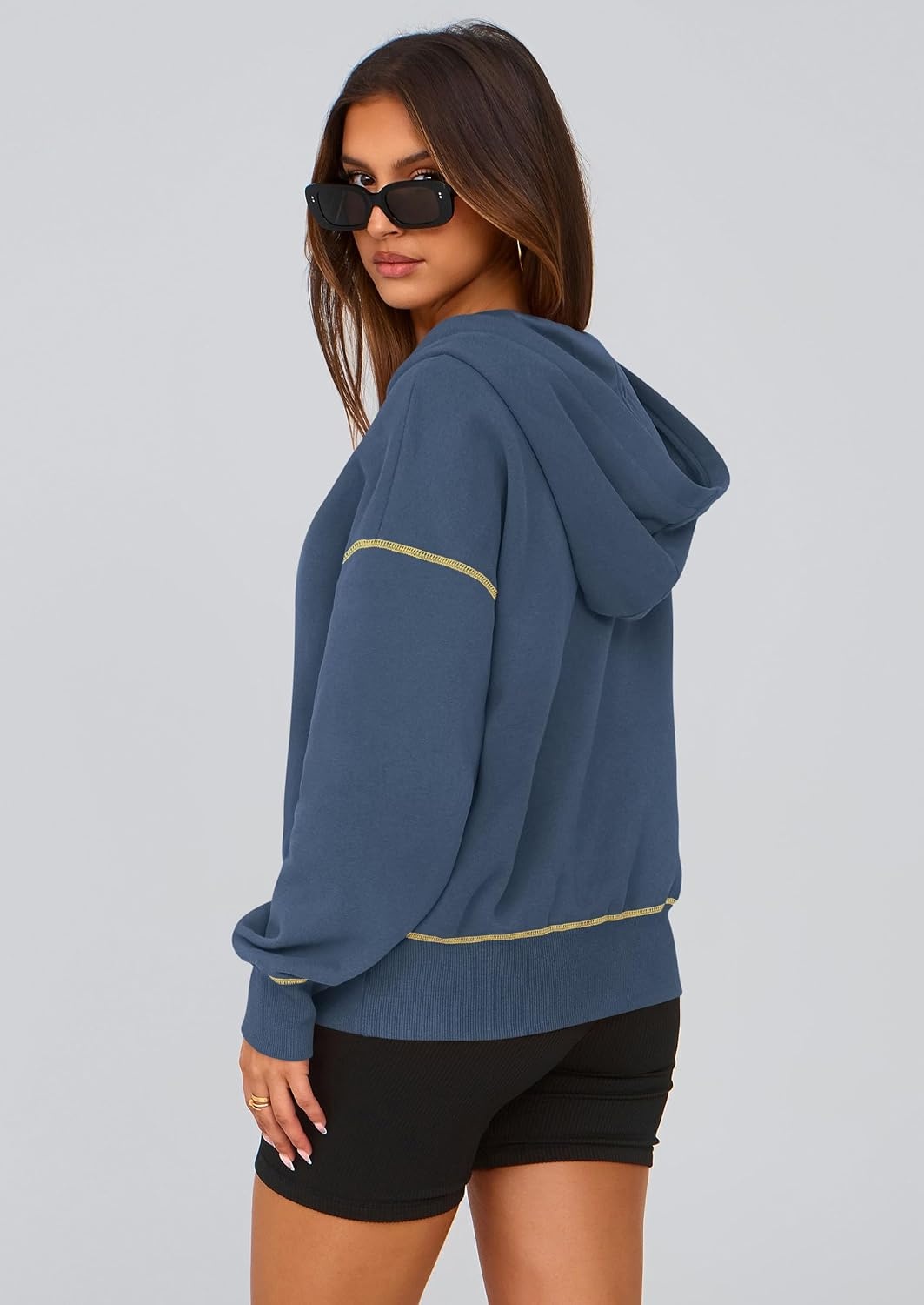 image:imagePRETTYGARDEN Womens Fall Half Zip Cropped Hoodie SweatshirtGrey Blue