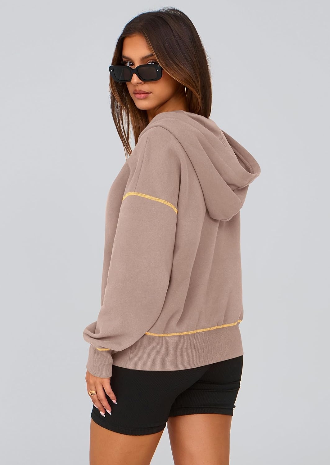 image:imagePRETTYGARDEN Womens Fall Half Zip Cropped Hoodie SweatshirtKhaki