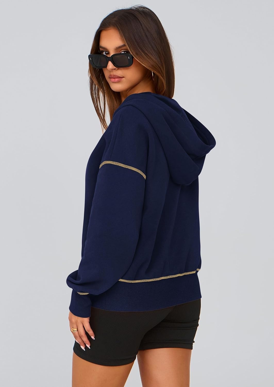 image:imagePRETTYGARDEN Womens Fall Half Zip Cropped Hoodie SweatshirtNavy Blue