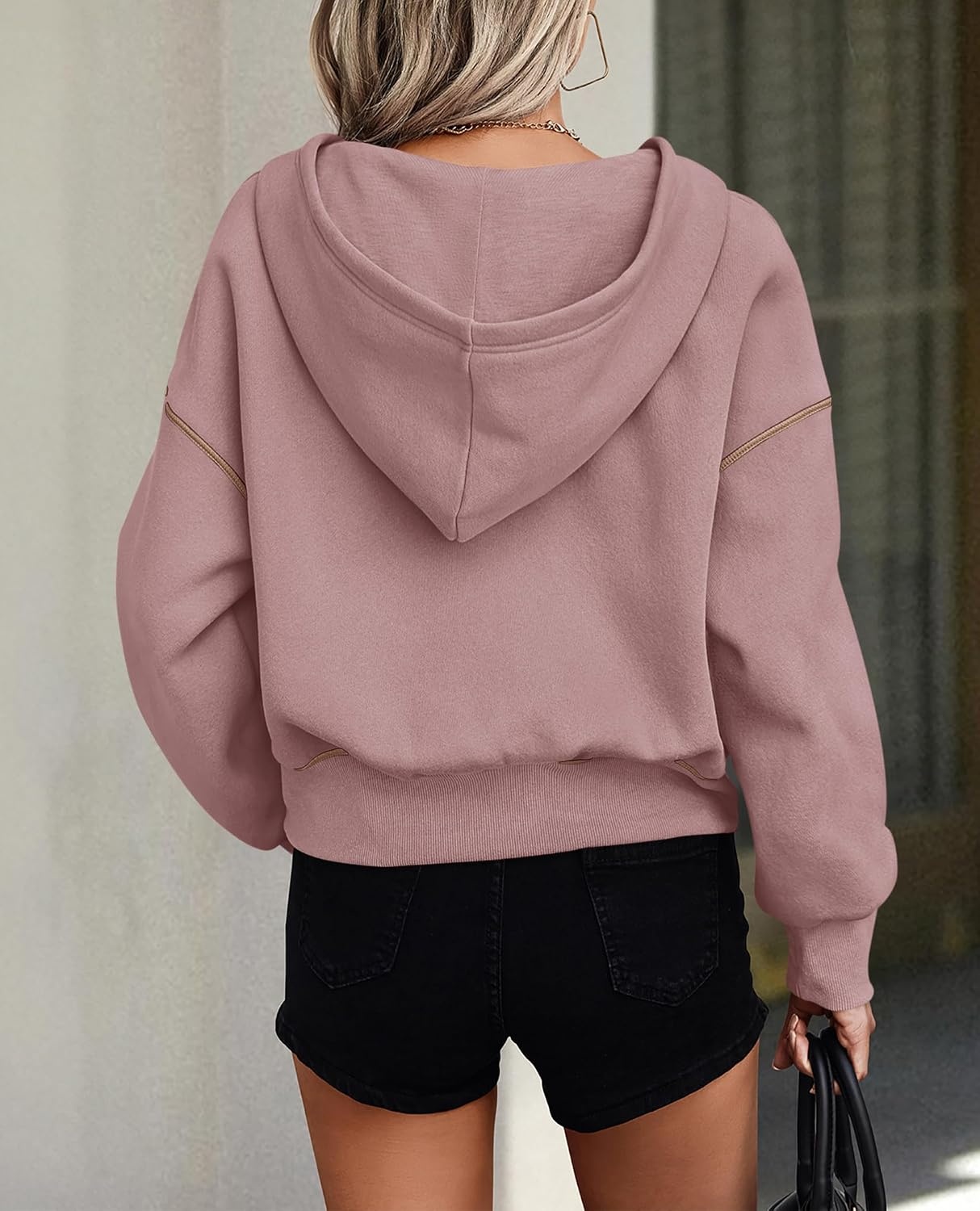 image:imagePRETTYGARDEN Womens Fall Half Zip Cropped Hoodie SweatshirtPink