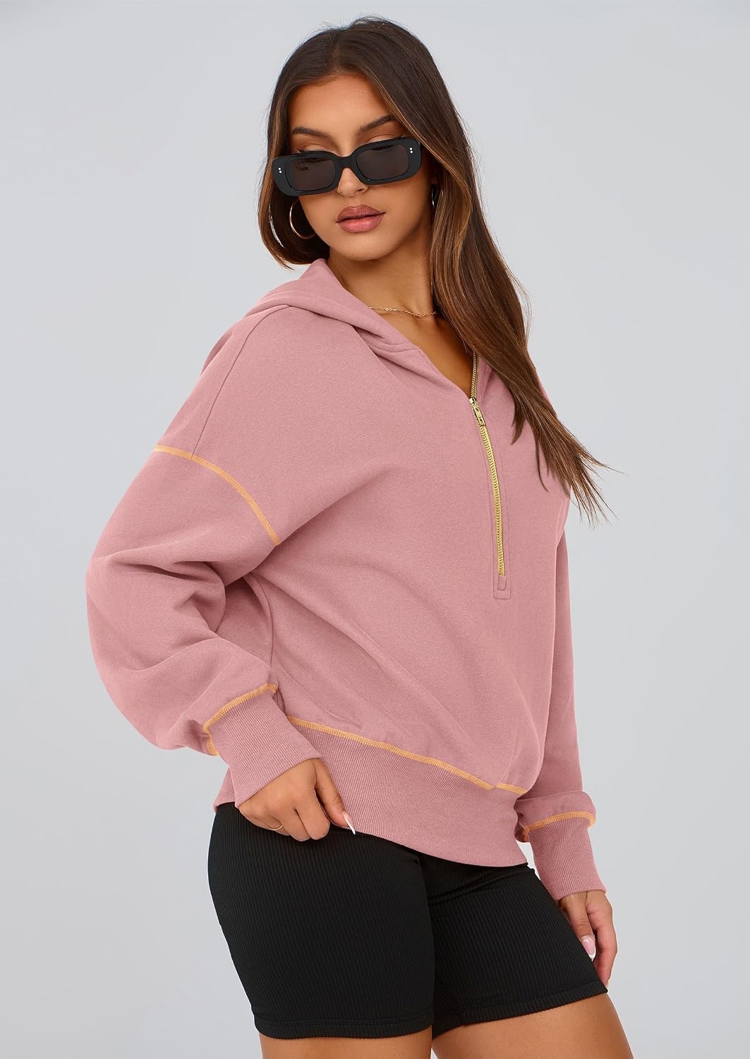 image:imagePRETTYGARDEN Womens Fall Half Zip Cropped Hoodie SweatshirtPink