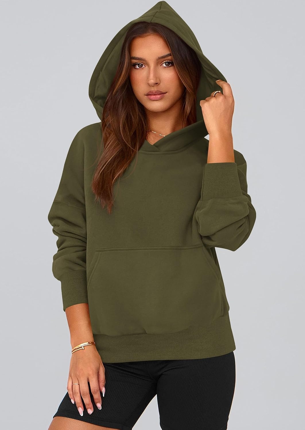 image:imagePRETTYGARDEN Womens Fall Half Zip Cropped Hoodie SweatshirtStyle 2army Green