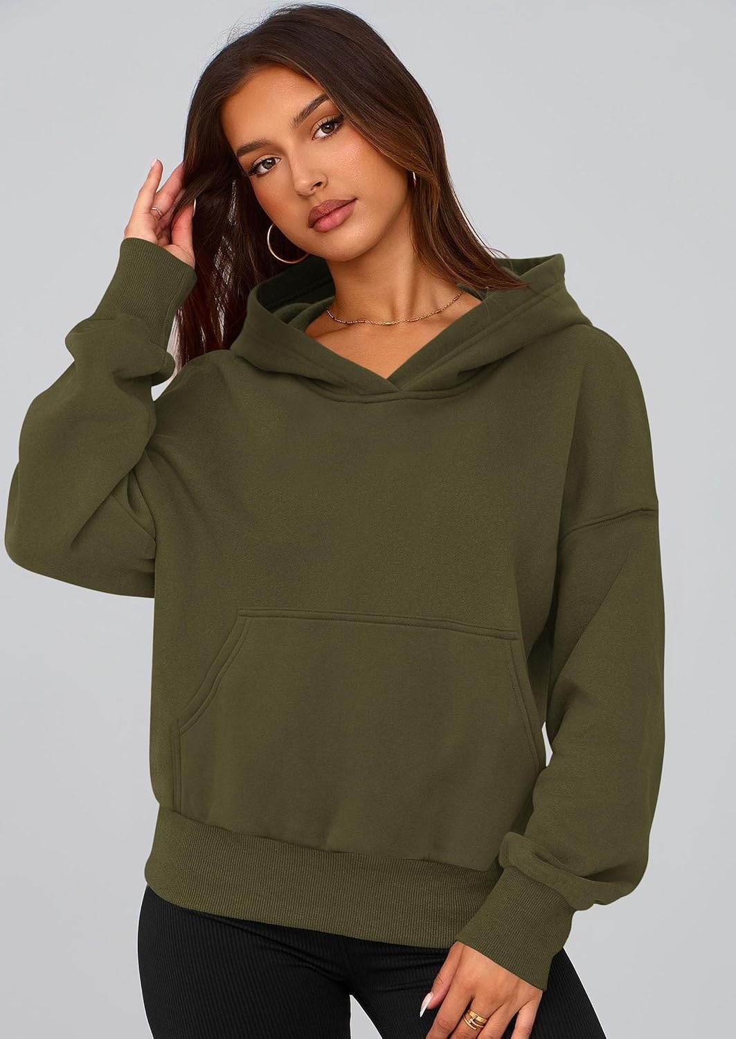 image:imagePRETTYGARDEN Womens Fall Half Zip Cropped Hoodie SweatshirtStyle 2army Green