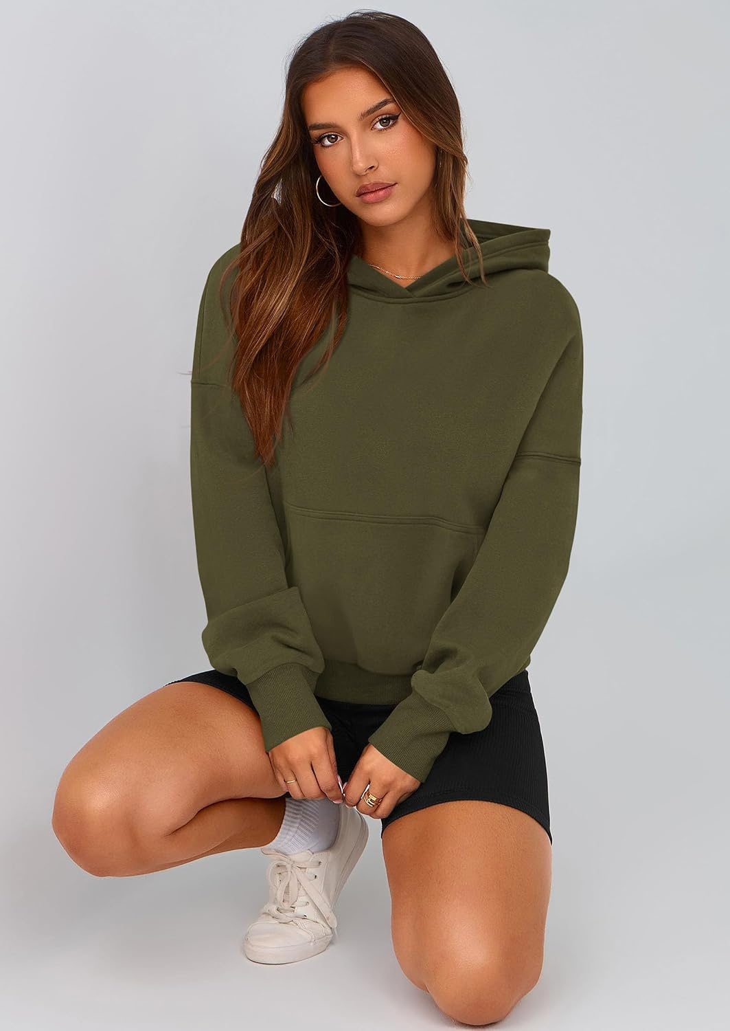 image:imagePRETTYGARDEN Womens Fall Half Zip Cropped Hoodie SweatshirtStyle 2army Green