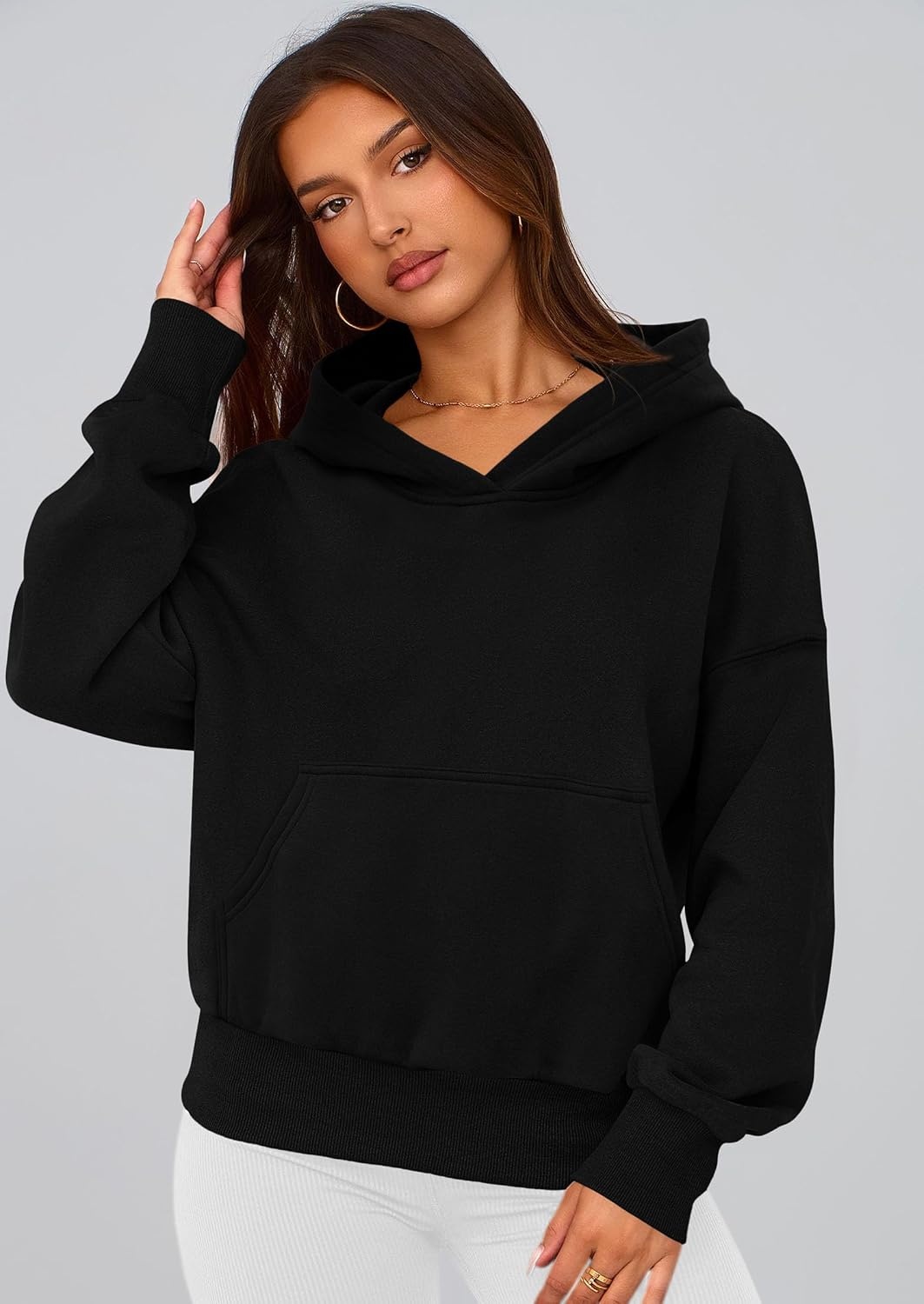 image:imagePRETTYGARDEN Womens Fall Half Zip Cropped Hoodie SweatshirtStyle 2black