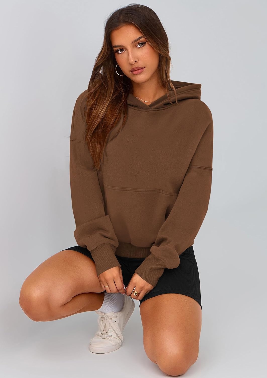 image:imagePRETTYGARDEN Womens Fall Half Zip Cropped Hoodie SweatshirtStyle 2brown