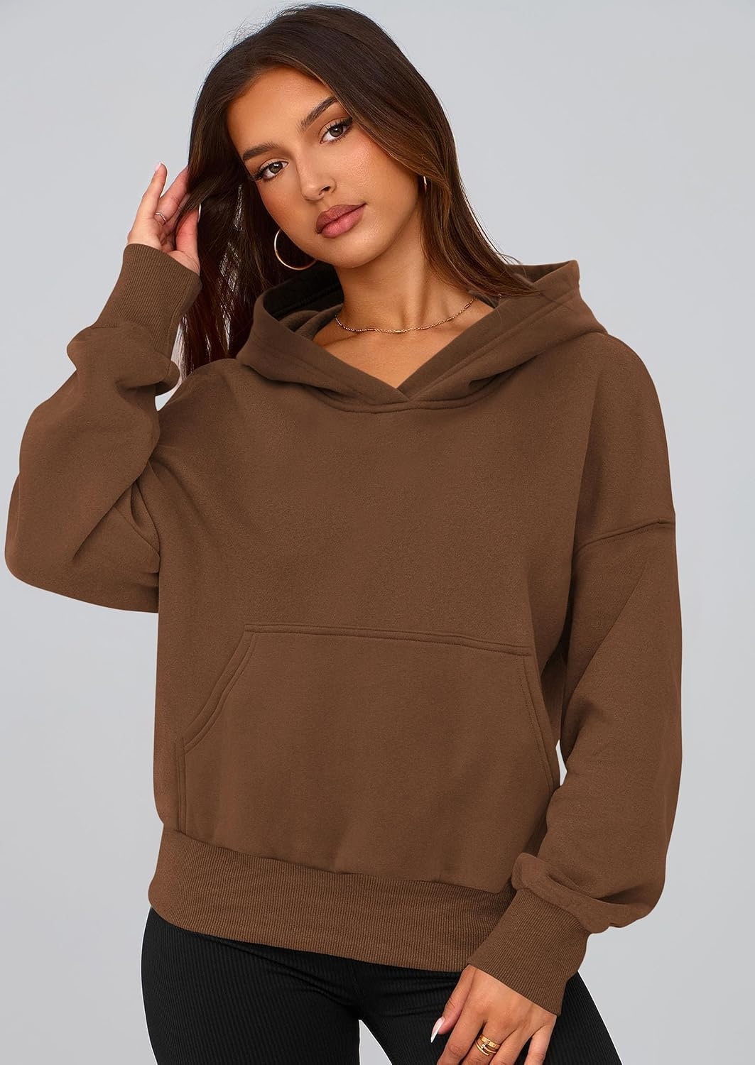 image:imagePRETTYGARDEN Womens Fall Half Zip Cropped Hoodie SweatshirtStyle 2brown