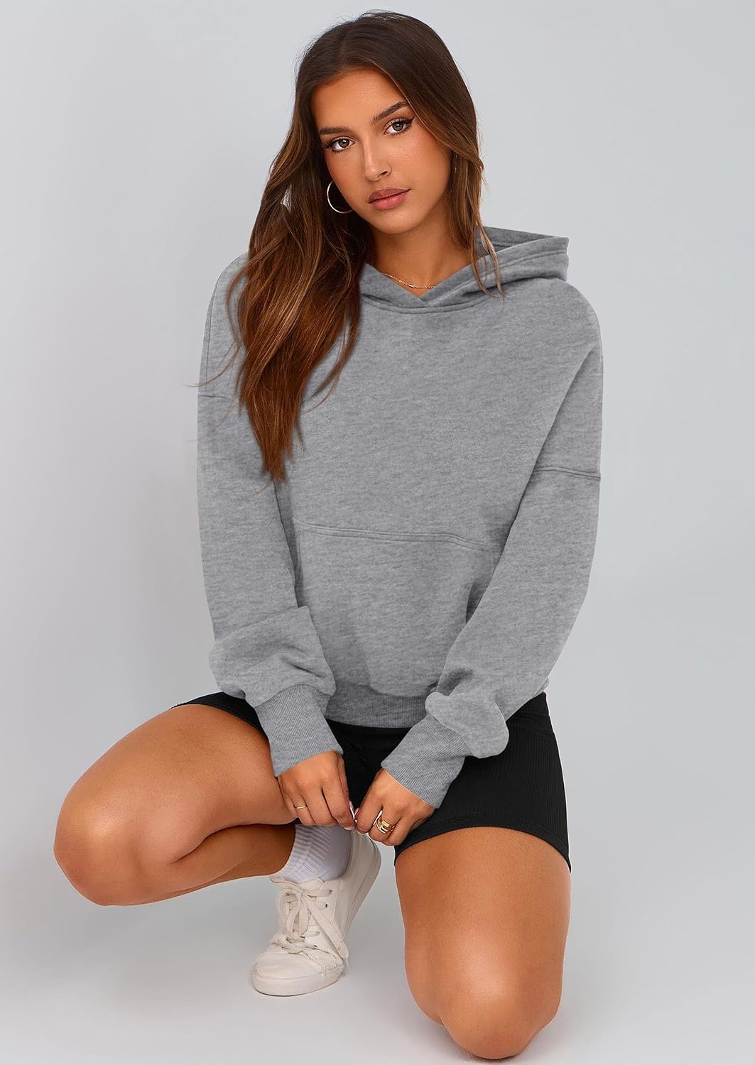 image:imagePRETTYGARDEN Womens Fall Half Zip Cropped Hoodie SweatshirtStyle 2grey