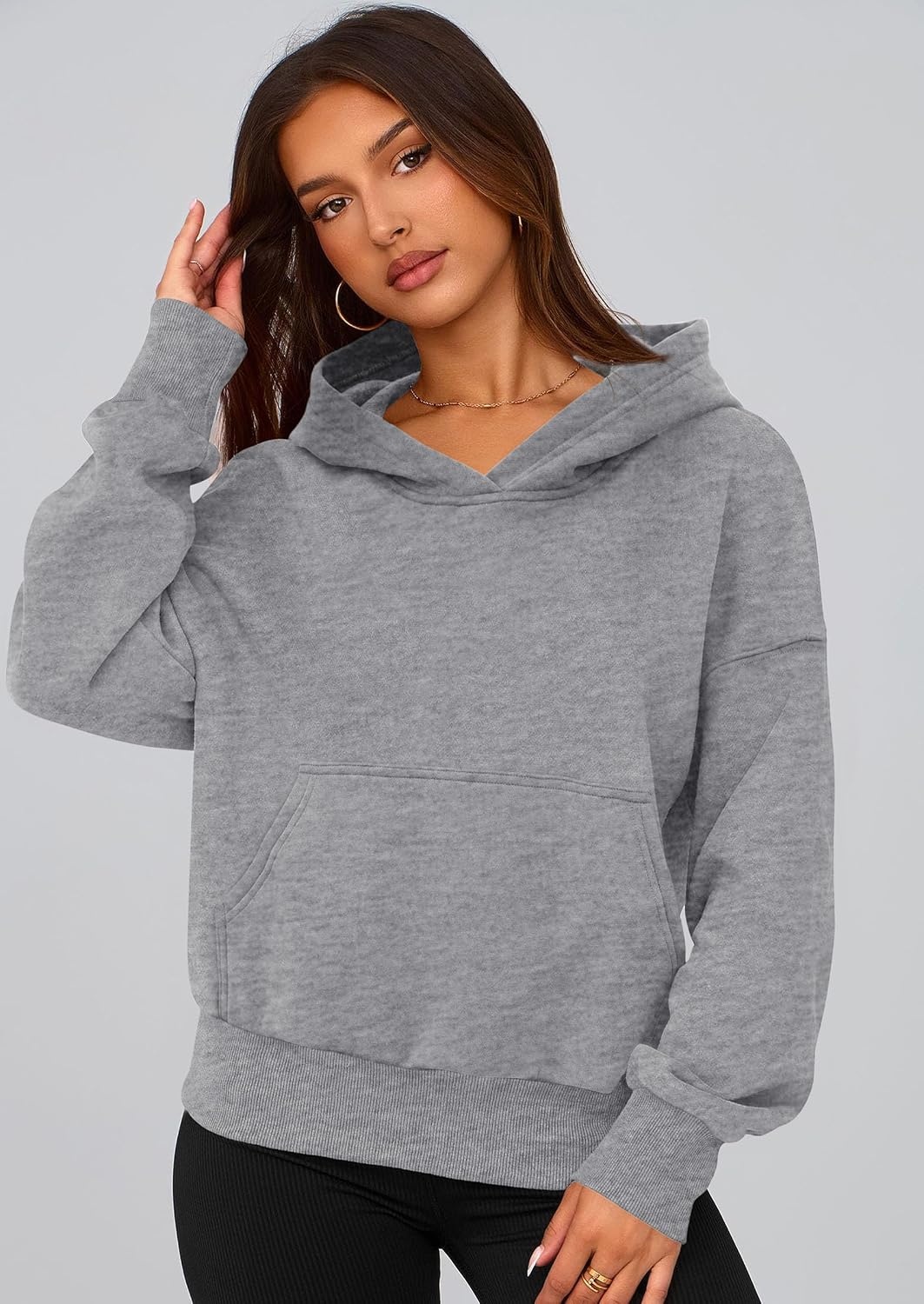 image:imagePRETTYGARDEN Womens Fall Half Zip Cropped Hoodie SweatshirtStyle 2grey