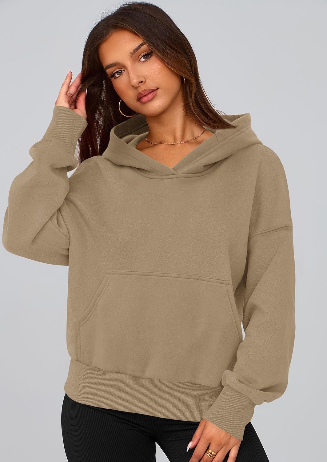 image:imagePRETTYGARDEN Womens Fall Half Zip Cropped Hoodie SweatshirtStyle 2khaki