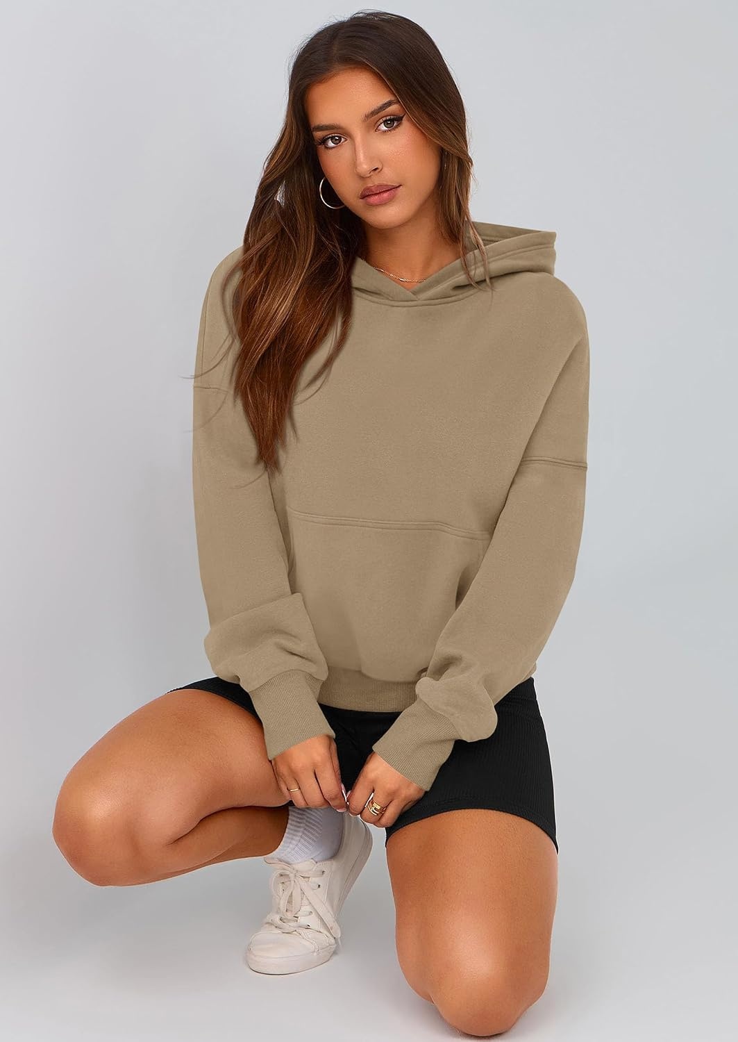 image:imagePRETTYGARDEN Womens Fall Half Zip Cropped Hoodie SweatshirtStyle 2khaki