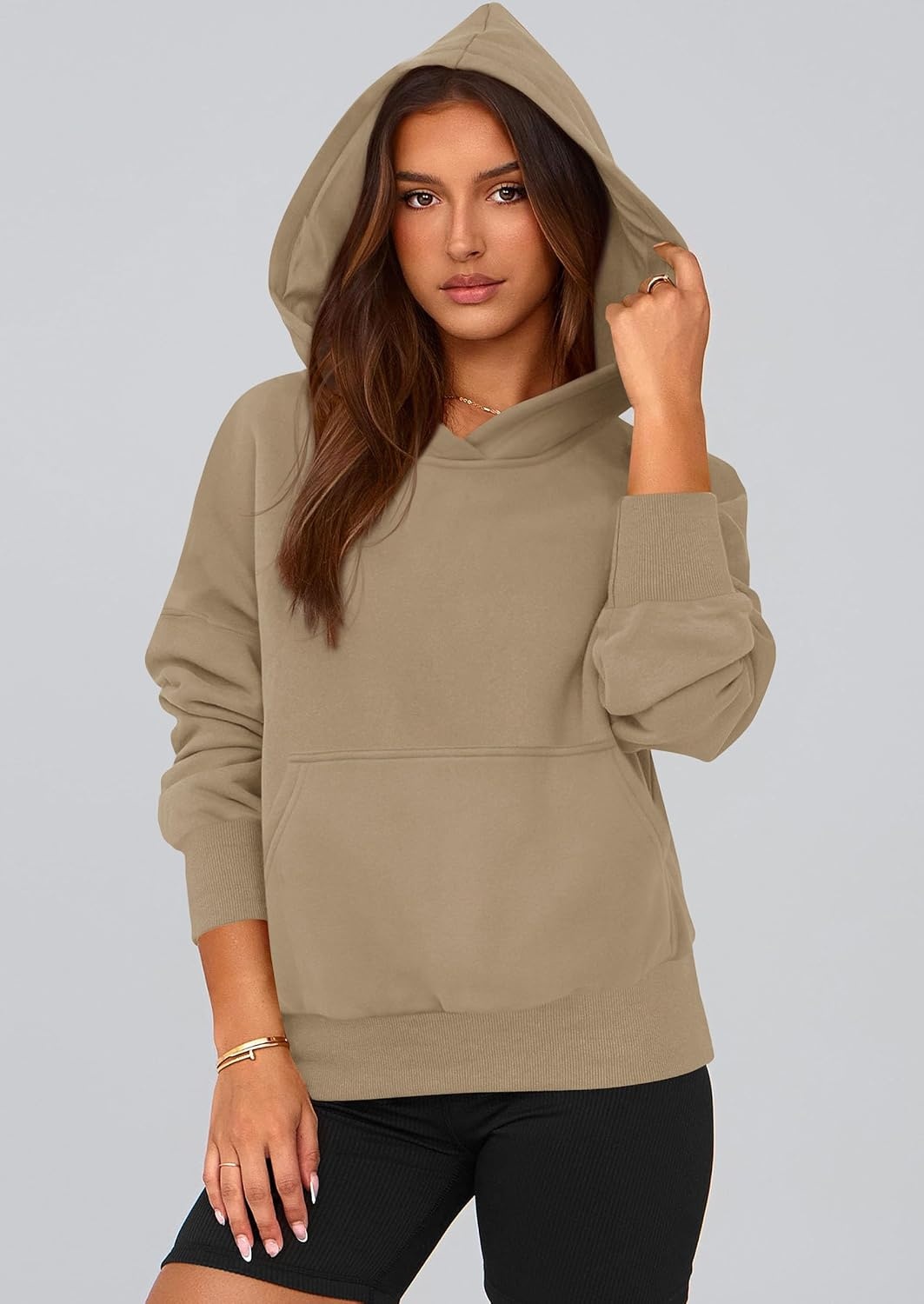 image:imagePRETTYGARDEN Womens Fall Half Zip Cropped Hoodie SweatshirtStyle 2khaki