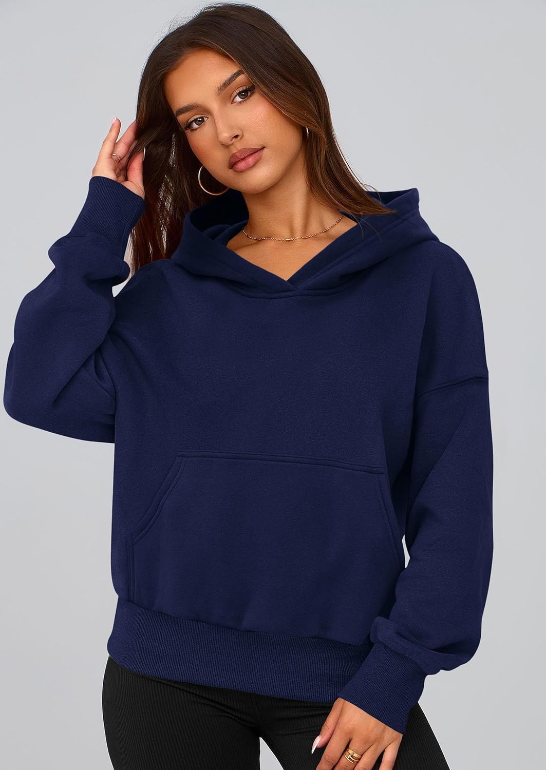 image:imagePRETTYGARDEN Womens Fall Half Zip Cropped Hoodie SweatshirtStyle 2navy Blue