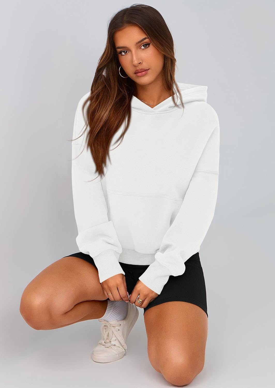 image:imagePRETTYGARDEN Womens Fall Half Zip Cropped Hoodie SweatshirtStyle 2white