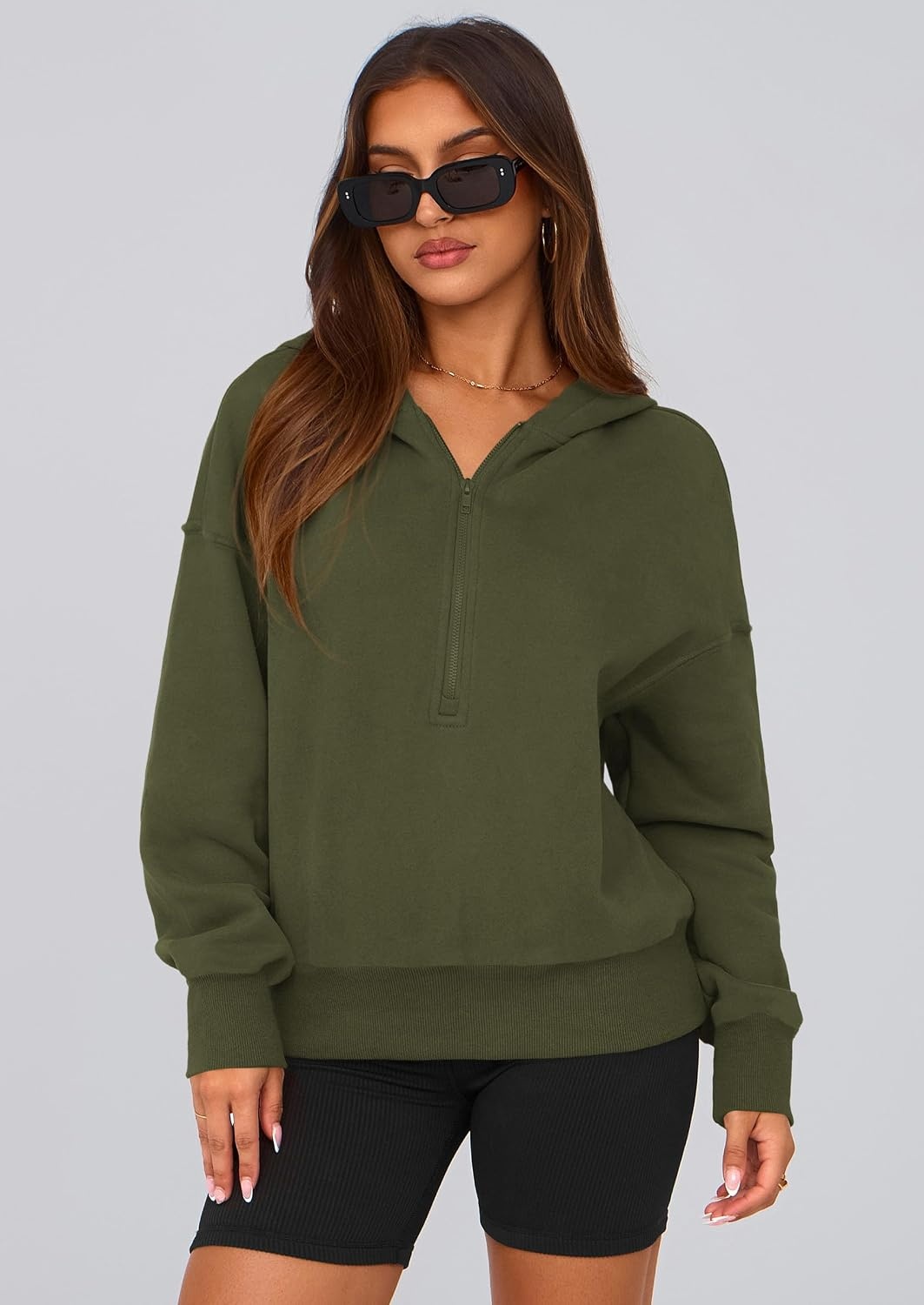 image:imagePRETTYGARDEN Womens Fall Half Zip Cropped Hoodie SweatshirtStyle 3army Green