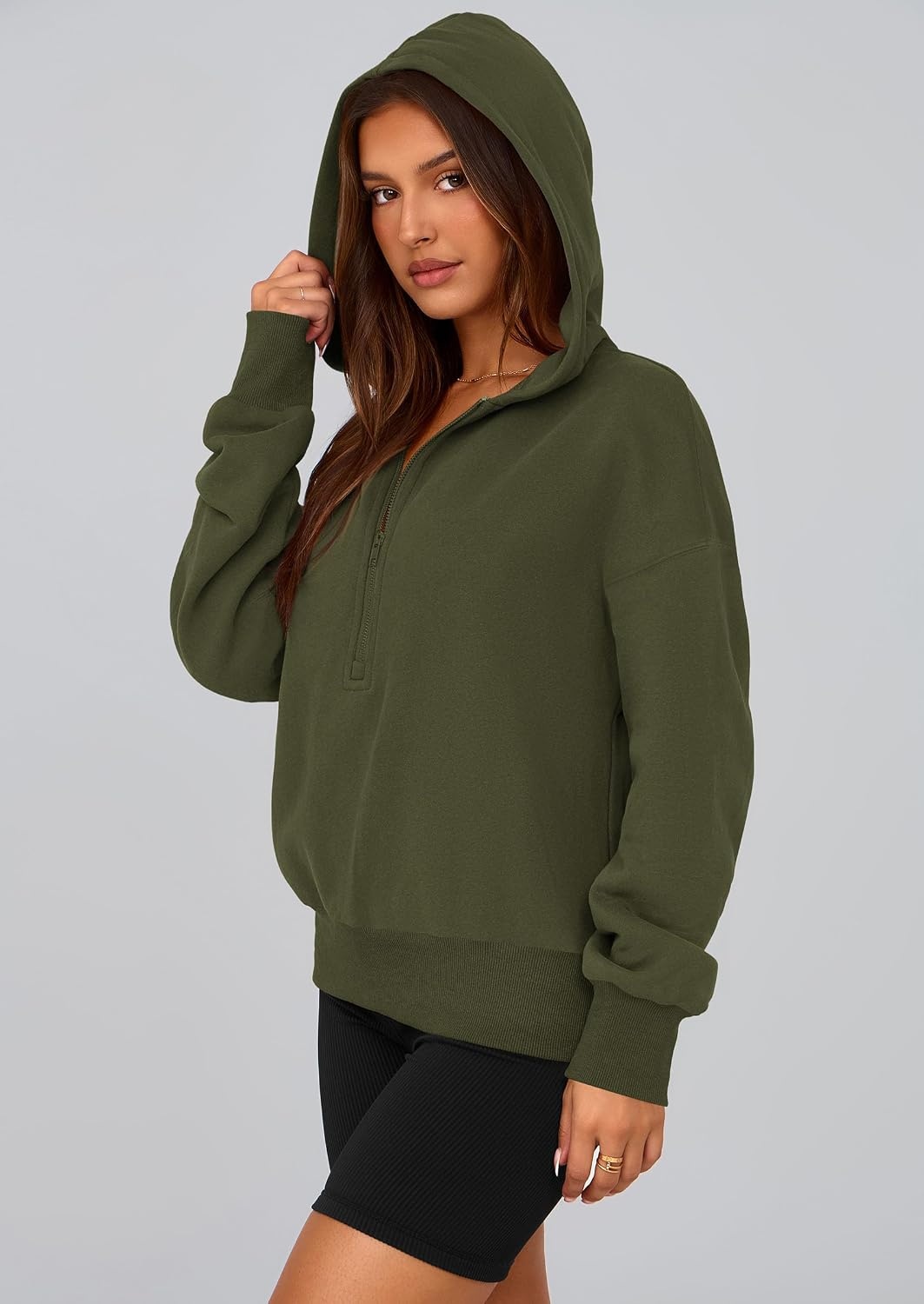 image:imagePRETTYGARDEN Womens Fall Half Zip Cropped Hoodie SweatshirtStyle 3army Green