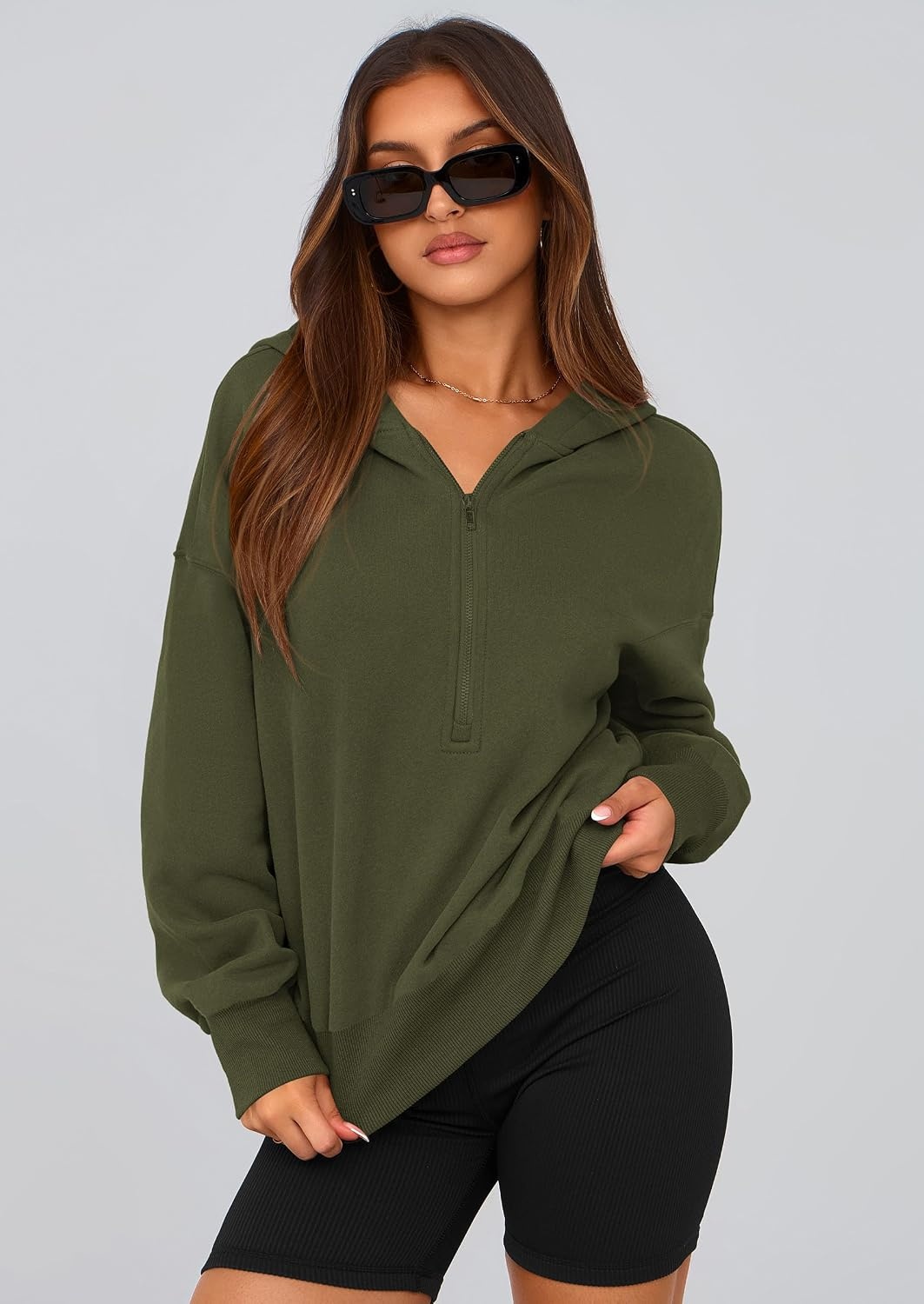 image:imagePRETTYGARDEN Womens Fall Half Zip Cropped Hoodie SweatshirtStyle 3army Green