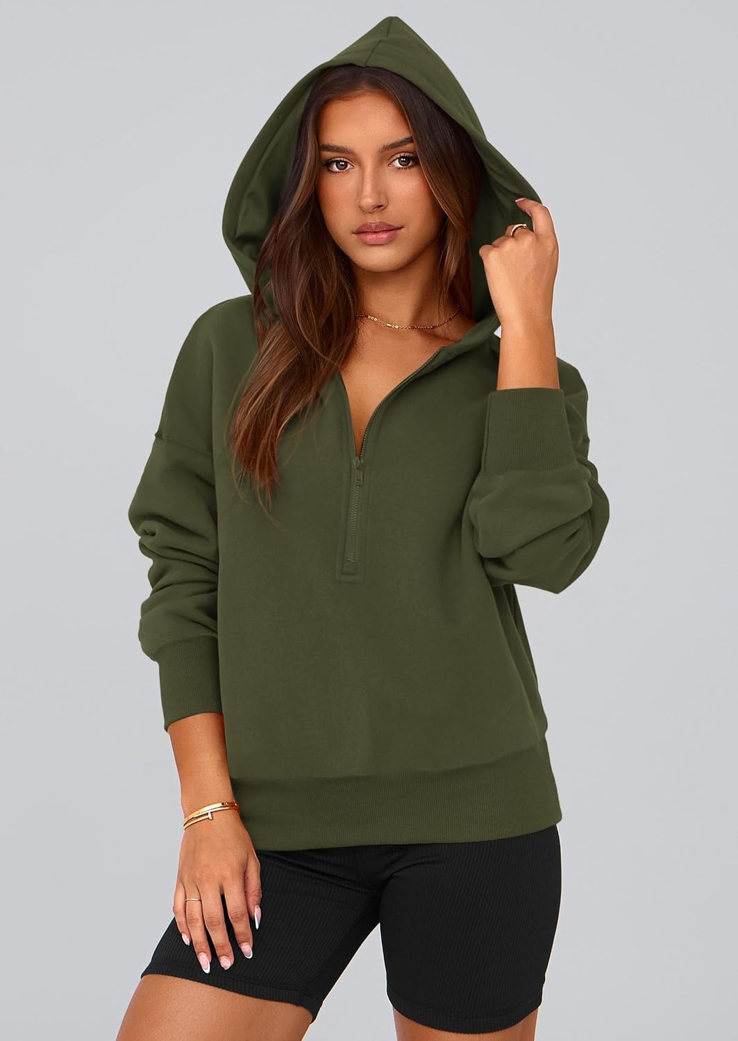 image:imagePRETTYGARDEN Womens Fall Half Zip Cropped Hoodie SweatshirtStyle 3army Green