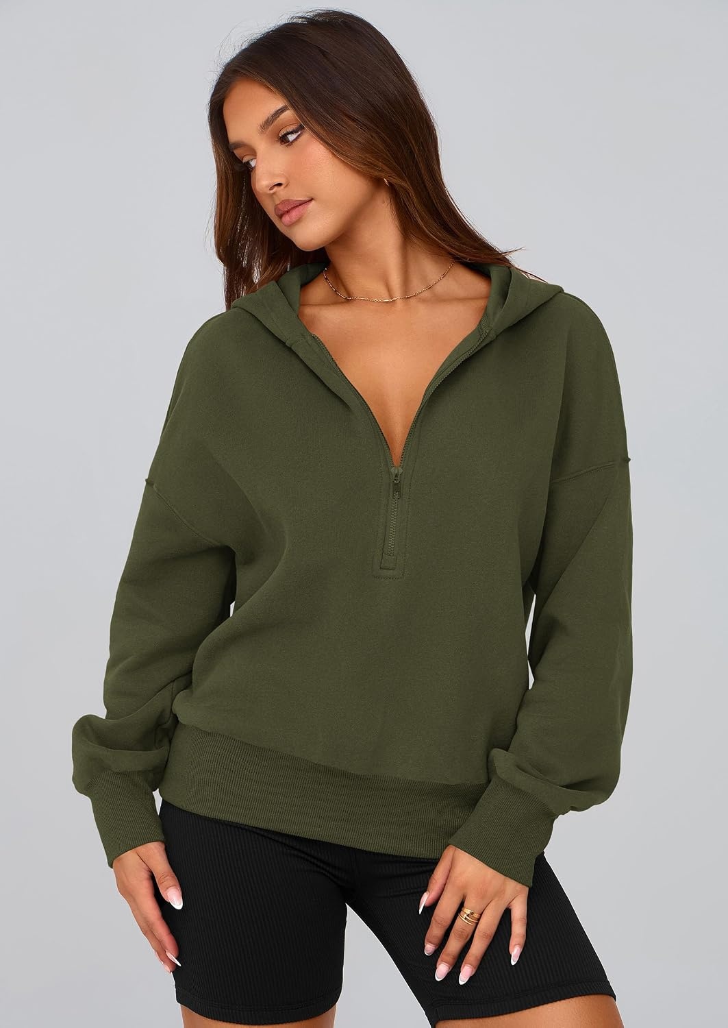 image:imagePRETTYGARDEN Womens Fall Half Zip Cropped Hoodie SweatshirtStyle 3army Green