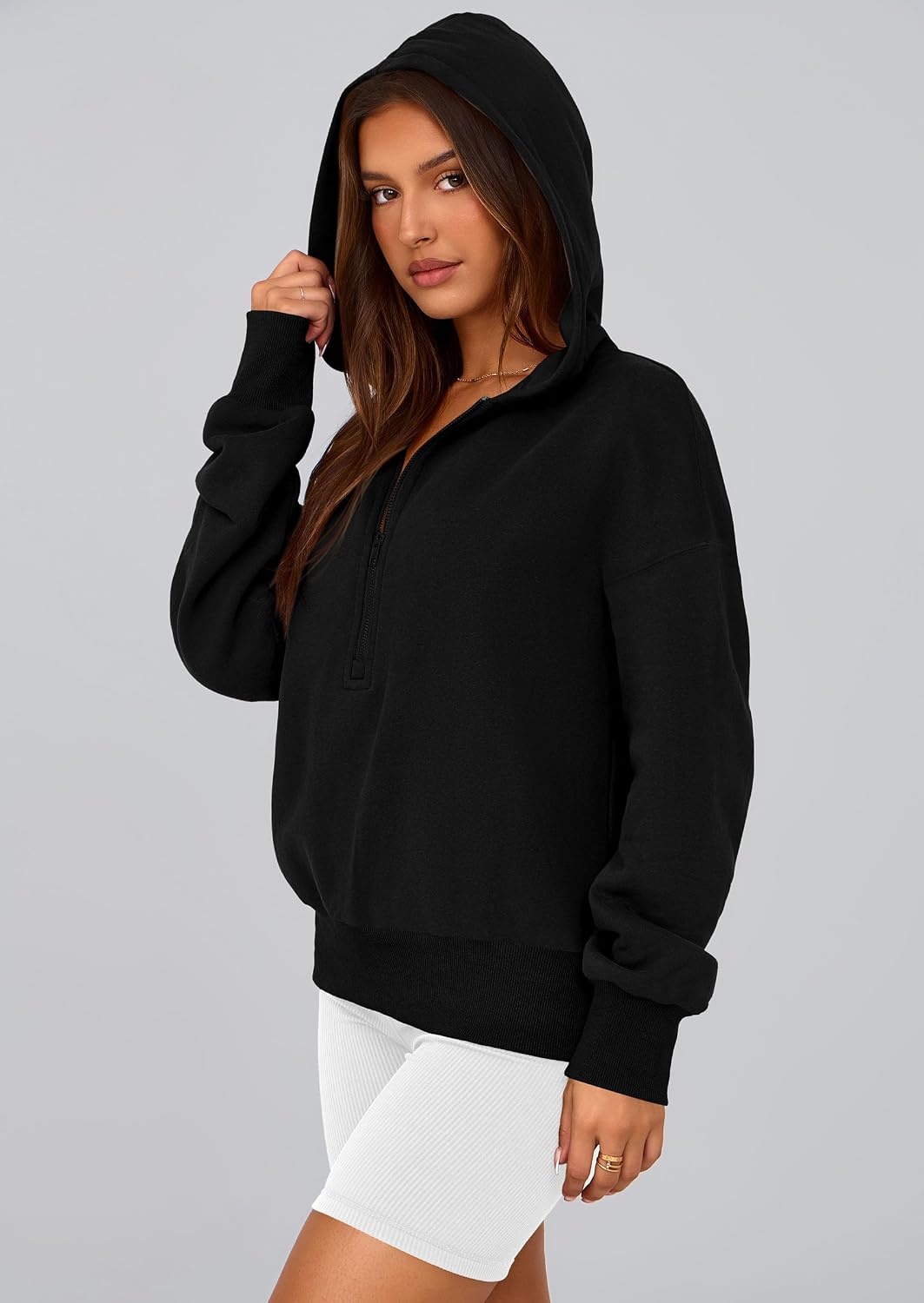 image:imagePRETTYGARDEN Womens Fall Half Zip Cropped Hoodie SweatshirtStyle 3black