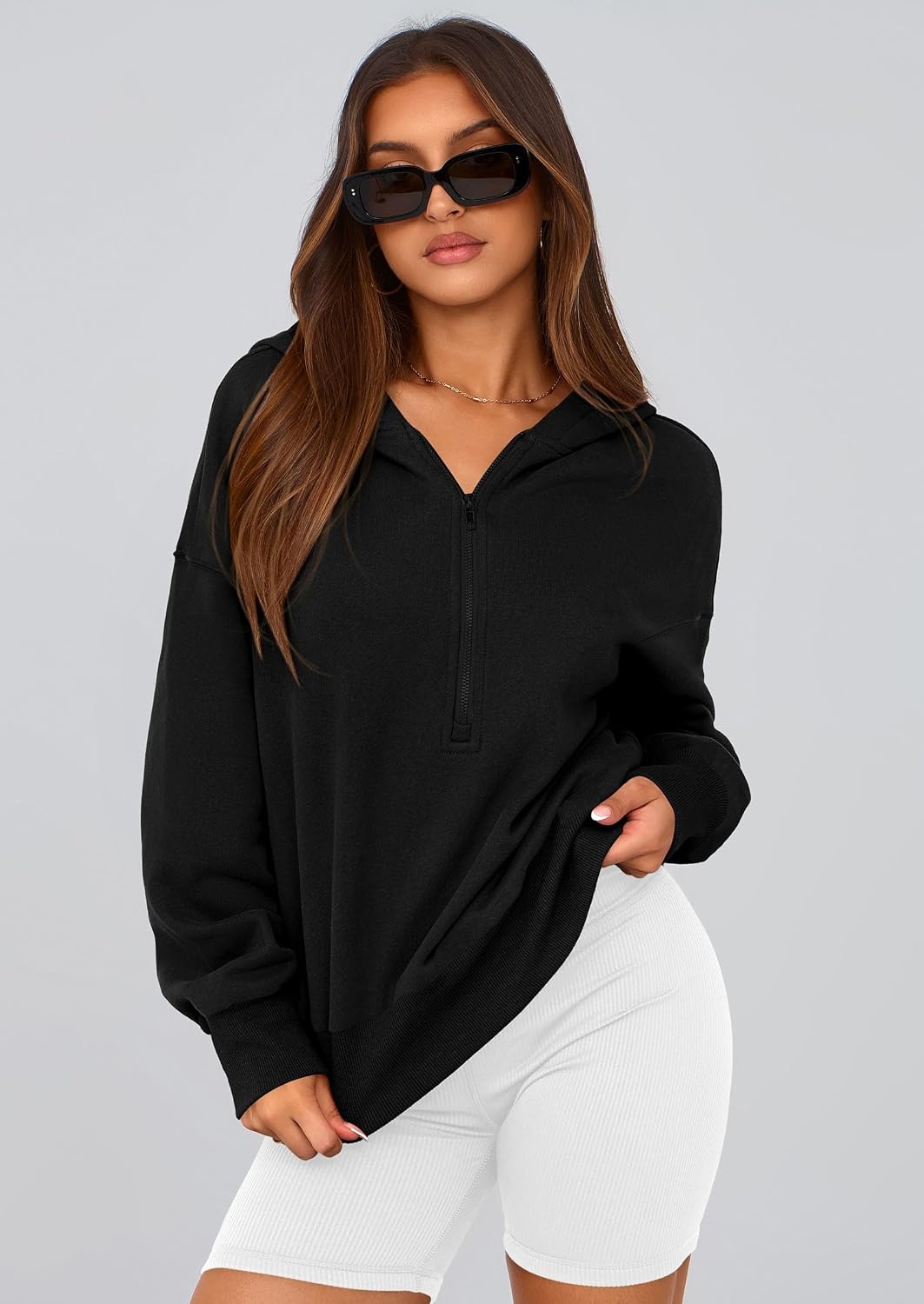 image:imagePRETTYGARDEN Womens Fall Half Zip Cropped Hoodie SweatshirtStyle 3black