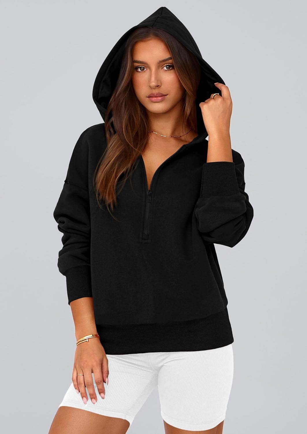 image:imagePRETTYGARDEN Womens Fall Half Zip Cropped Hoodie SweatshirtStyle 3black