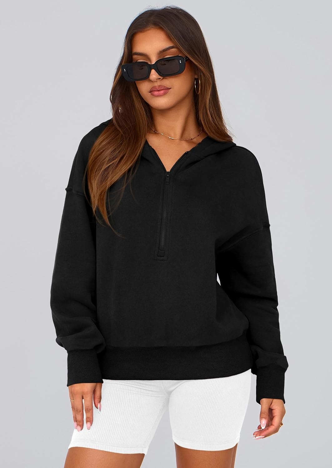 image:imagePRETTYGARDEN Womens Fall Half Zip Cropped Hoodie SweatshirtStyle 3black