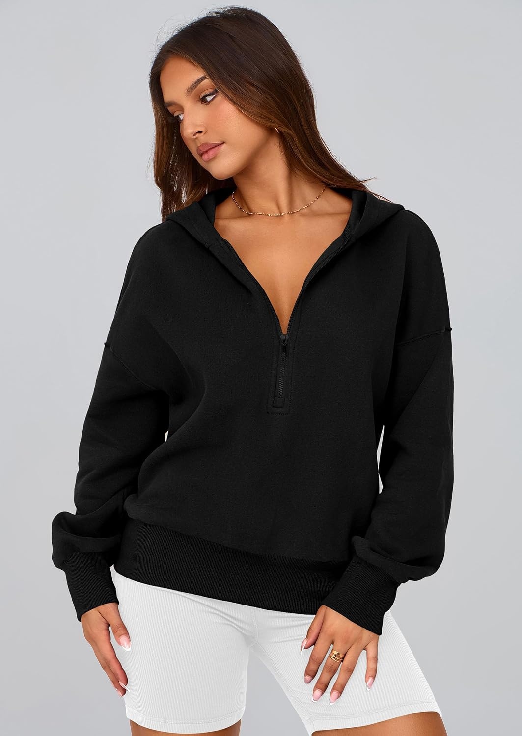 image:imagePRETTYGARDEN Womens Fall Half Zip Cropped Hoodie SweatshirtStyle 3black