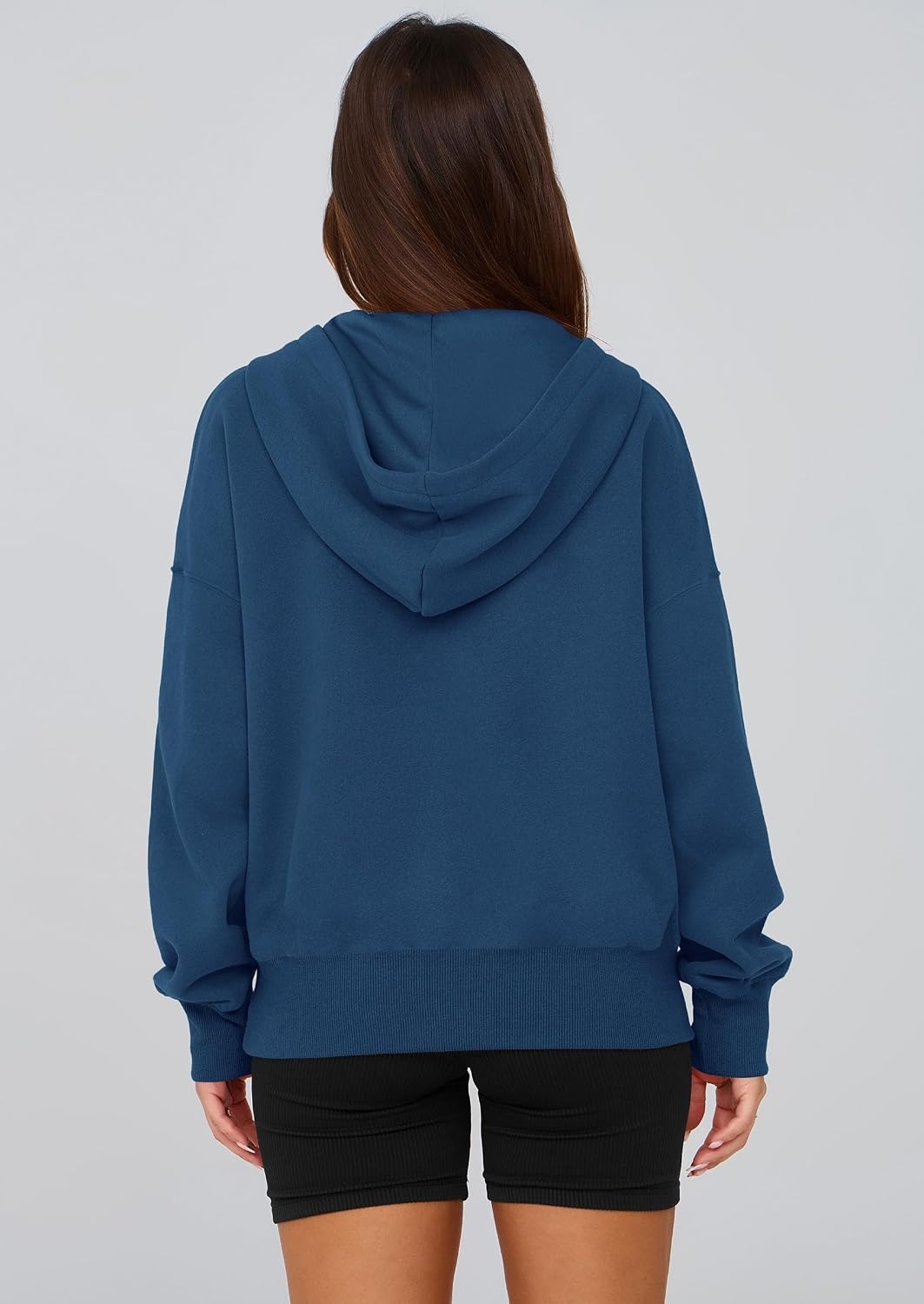 image:imagePRETTYGARDEN Womens Fall Half Zip Cropped Hoodie SweatshirtStyle 3dark Blue